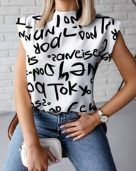 Casual Round Neck Cap Sleeve Casual Top