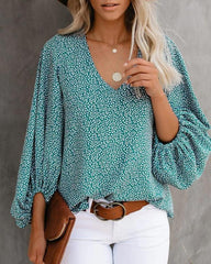 V Neck Balloon Sleeve Loose Blouses Tops