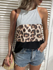 Women's T-Shirts Fashion Stitching Halter Neck Sleeveless T-Shirt