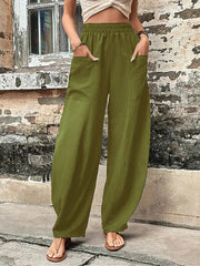 Women's Pants Solid Color Pocket Casual Elasticized Pants