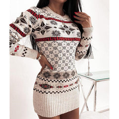Round Neck Christmas Sweater Mini Dress