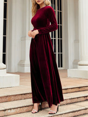 Women's Dresses Solid Gold Velvet Tie-Up Long Sleeve Dress