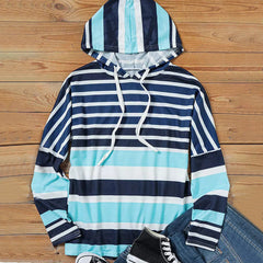 Drawstring Color Block Long Sleeve Hoodie