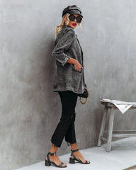 Open Front Pocket Jean Jacket Top
