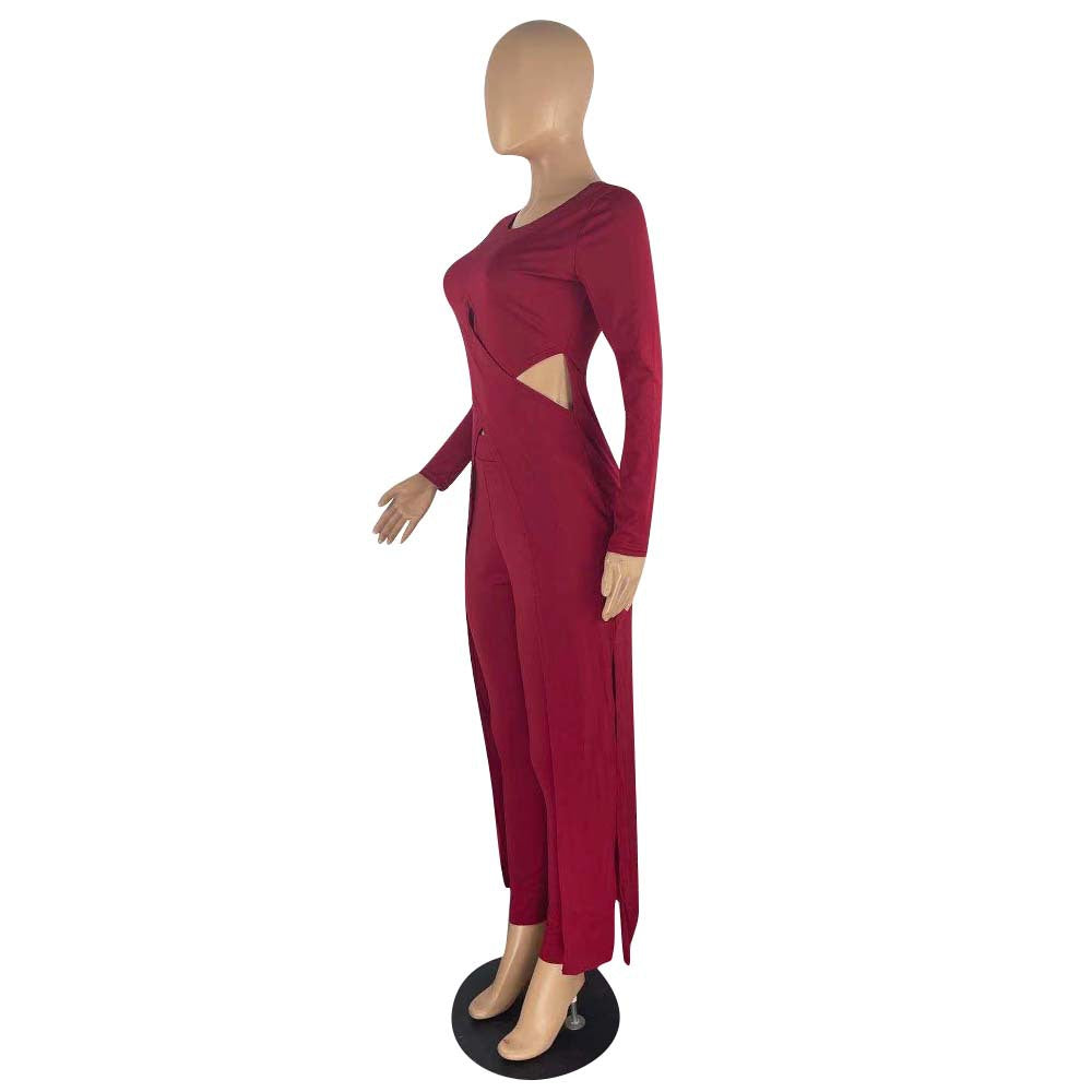 Fashion Cut Out Long Sleeve Flounced Jumpsuit