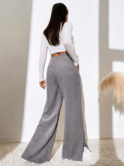 Elastic High Waist Wide Leg Solid Velvet Pant