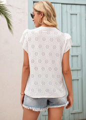 Cut Out Round Neck Flouncing Short Sleeve T-shirt