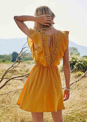High Waist Flouncing Solid Color Dress