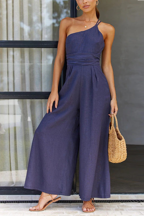 One Shoulder Straps Wide Leg Jumpsuits