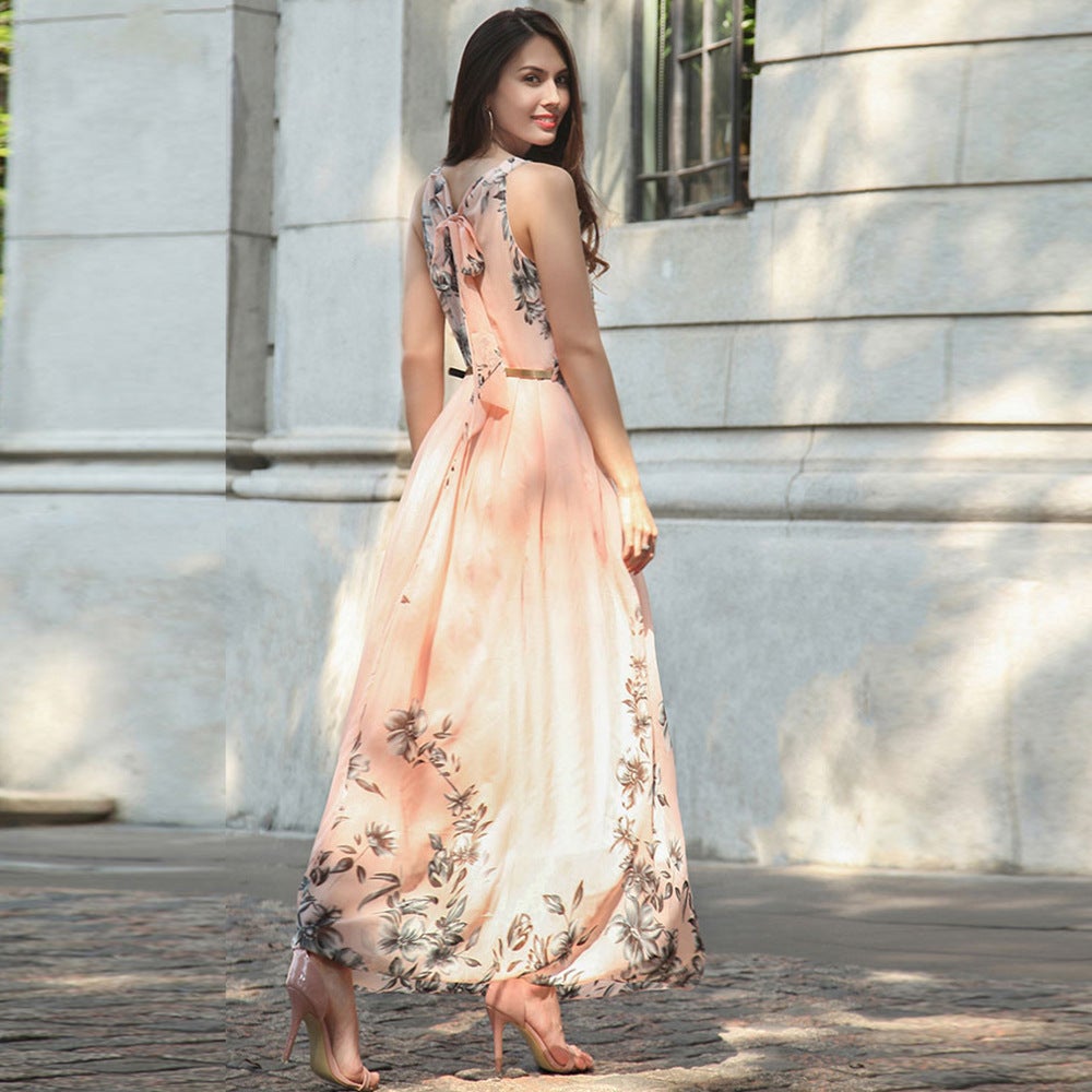 Halter Neck Sleeveless Strap Long Maxi Dress