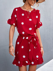 Women's Dresses Round Neck Ruffles Polka Dot Strap Mini Dress