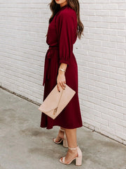 Women's Dresses Round Neck Lace-Up Long Sleeve Dress
