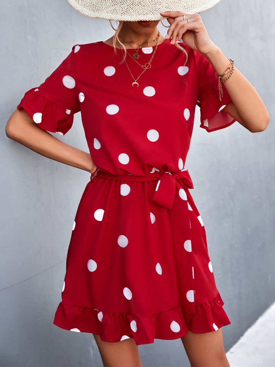 Women's Dresses Round Neck Ruffles Polka Dot Strap Mini Dress