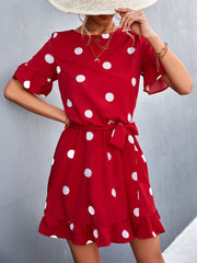Women's Dresses Round Neck Ruffles Polka Dot Strap Mini Dress