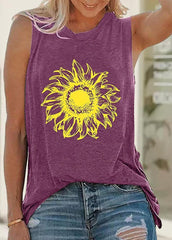 Daisy Printed Round Neck Sleeveless T-shirt