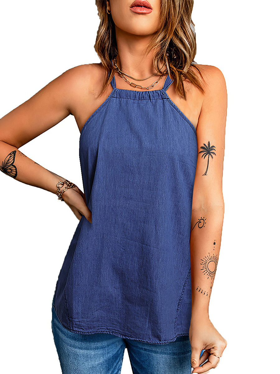 Women's Tank Tops Casual Solid Color Halter Neck Loose Tank Top