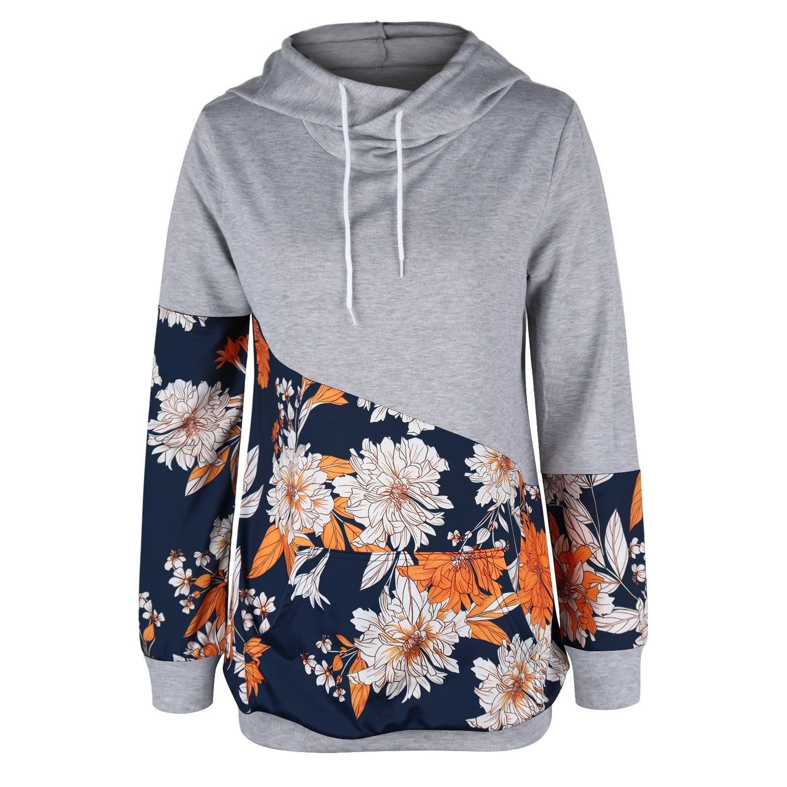 O-Neck Long Sleeve Floral Print Drawstring Sweatshirt