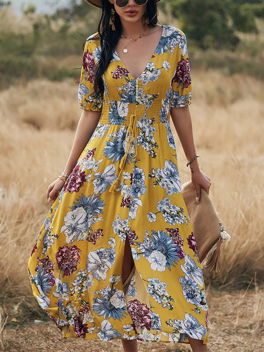 Women's Dresses Sexy Printed Waist Slimming Midi Dress