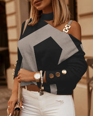 Print Halter Off Shoulder Metal Strap Blouse Top