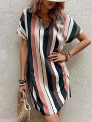 Women's Dresses Striped Print V Neck Short Sleeve Mini Dress