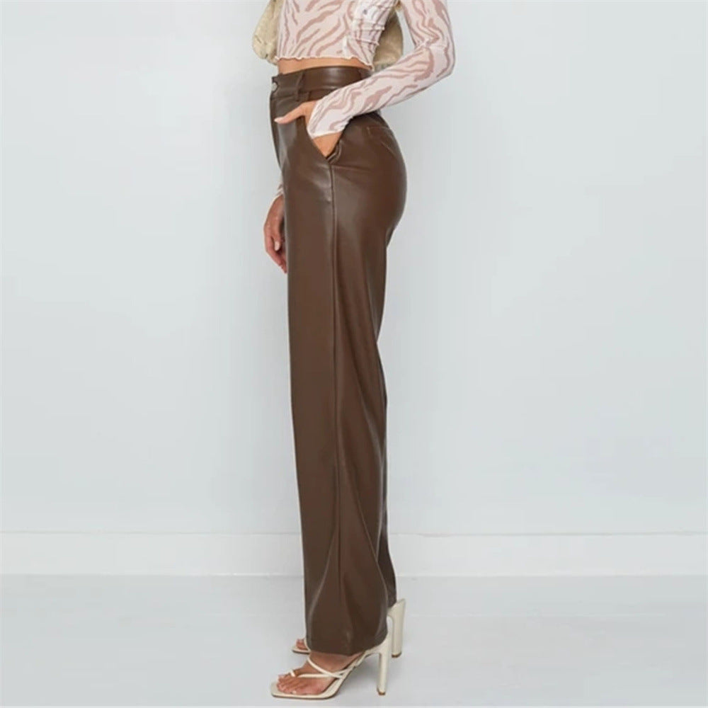 High Waist Solid Color Long Trouser Pants