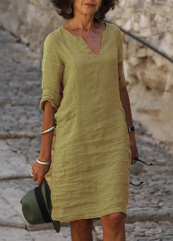 Casual Solid Color V Neck Dress
