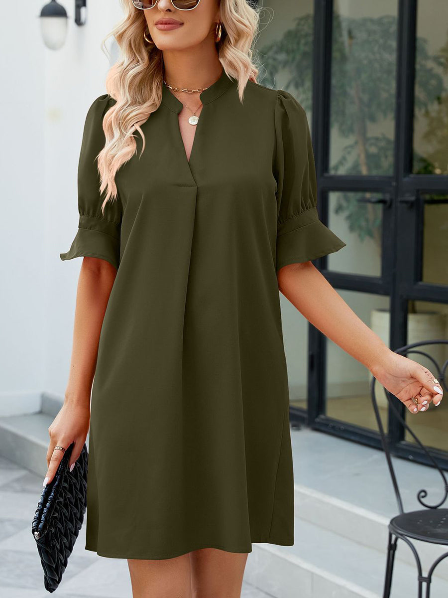 Women's Dresses Solid Color Loose V Neck Half Sleeve Mini Dress