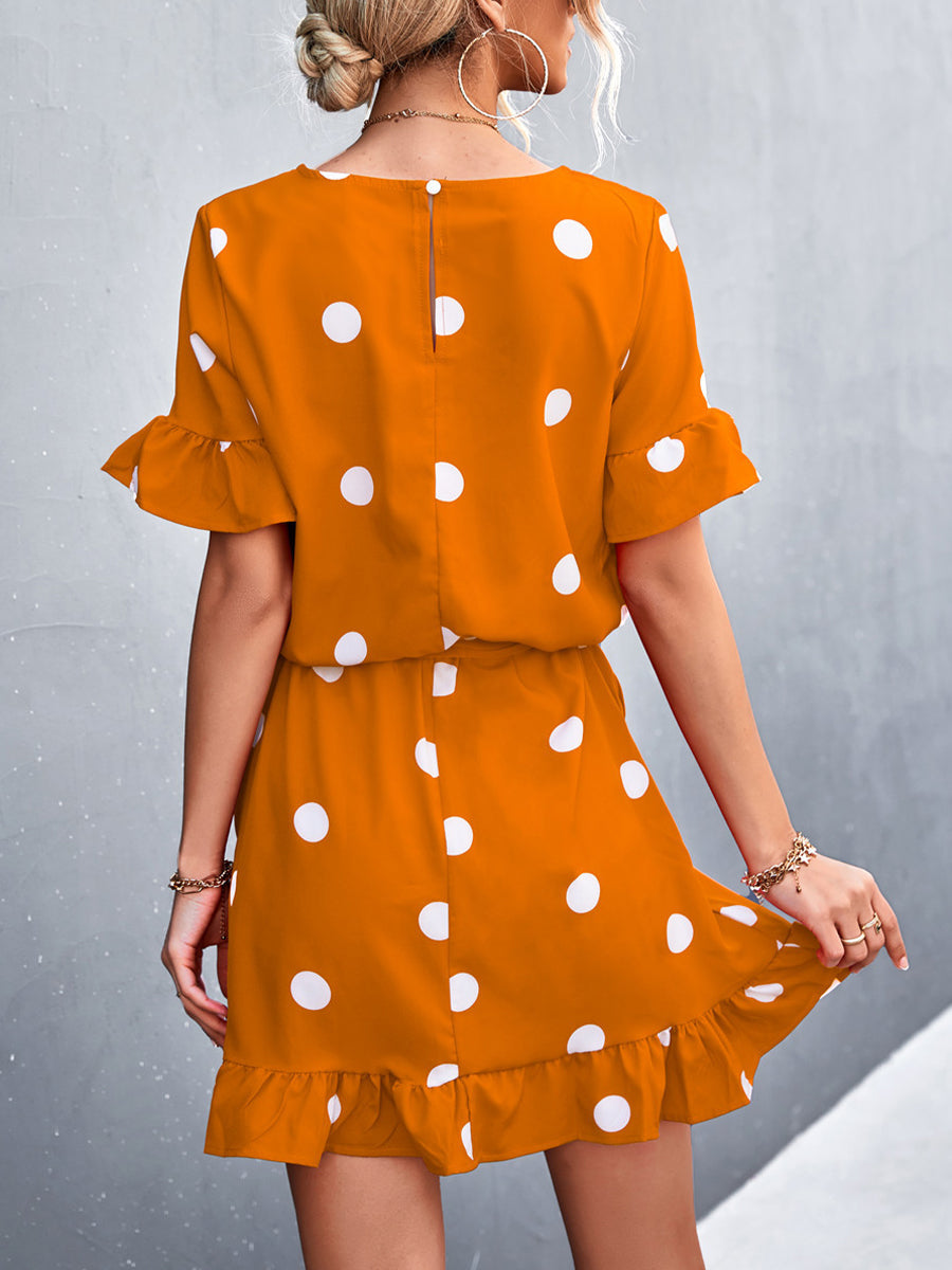 Women's Dresses Round Neck Ruffles Polka Dot Strap Mini Dress