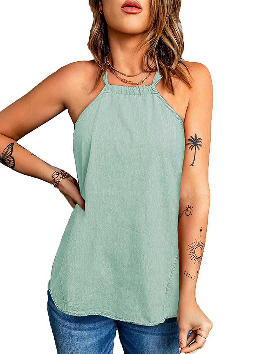 Women's Tank Tops Casual Solid Color Halter Neck Loose Tank Top