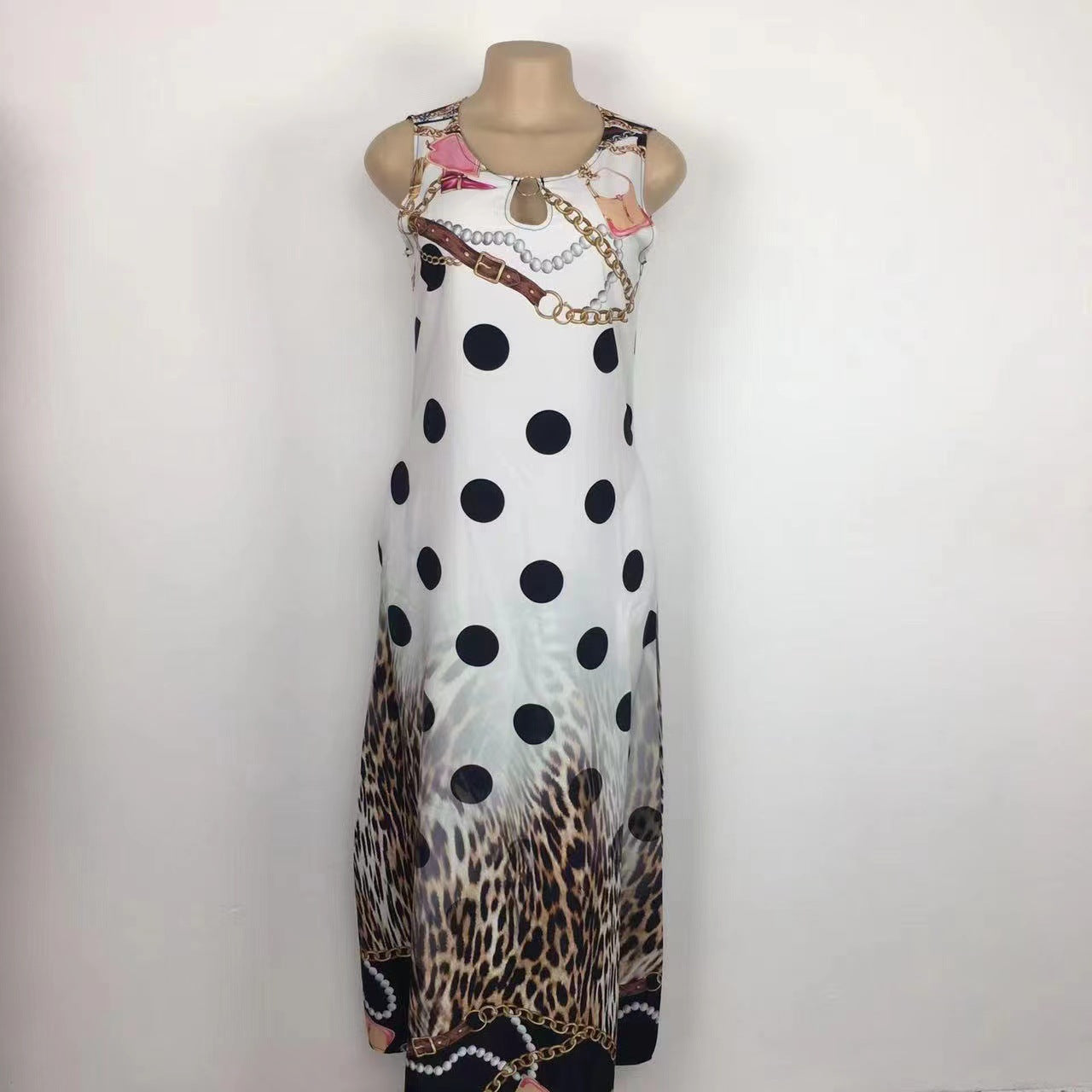 Sleeveless Flower Print Pleated Flared Round Neck Maxi Dress