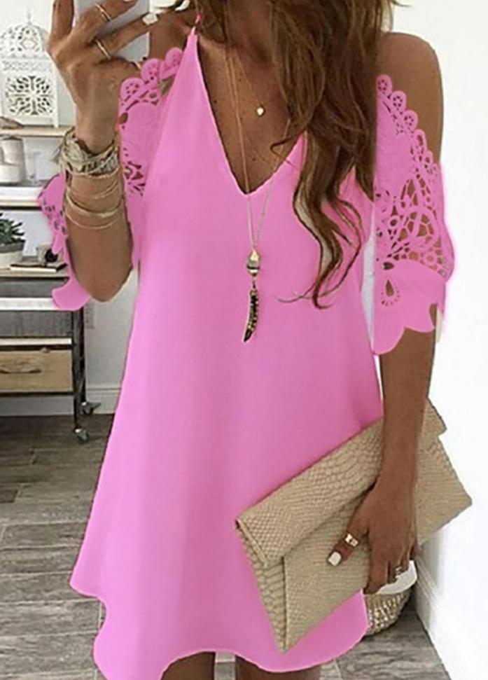 Hollow Out V Neck Cold Shoulder Dress