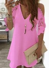 Hollow Out V Neck Cold Shoulder Dress