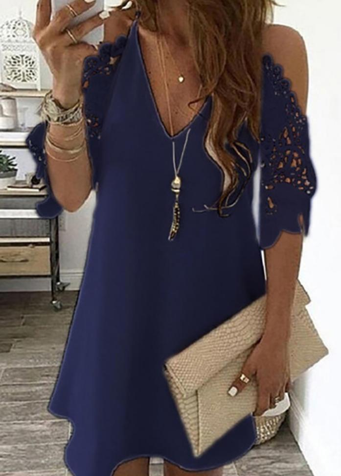 Hollow Out V Neck Cold Shoulder Dress