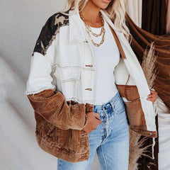 Curdoroy Sleeves Military Block Jacket Top