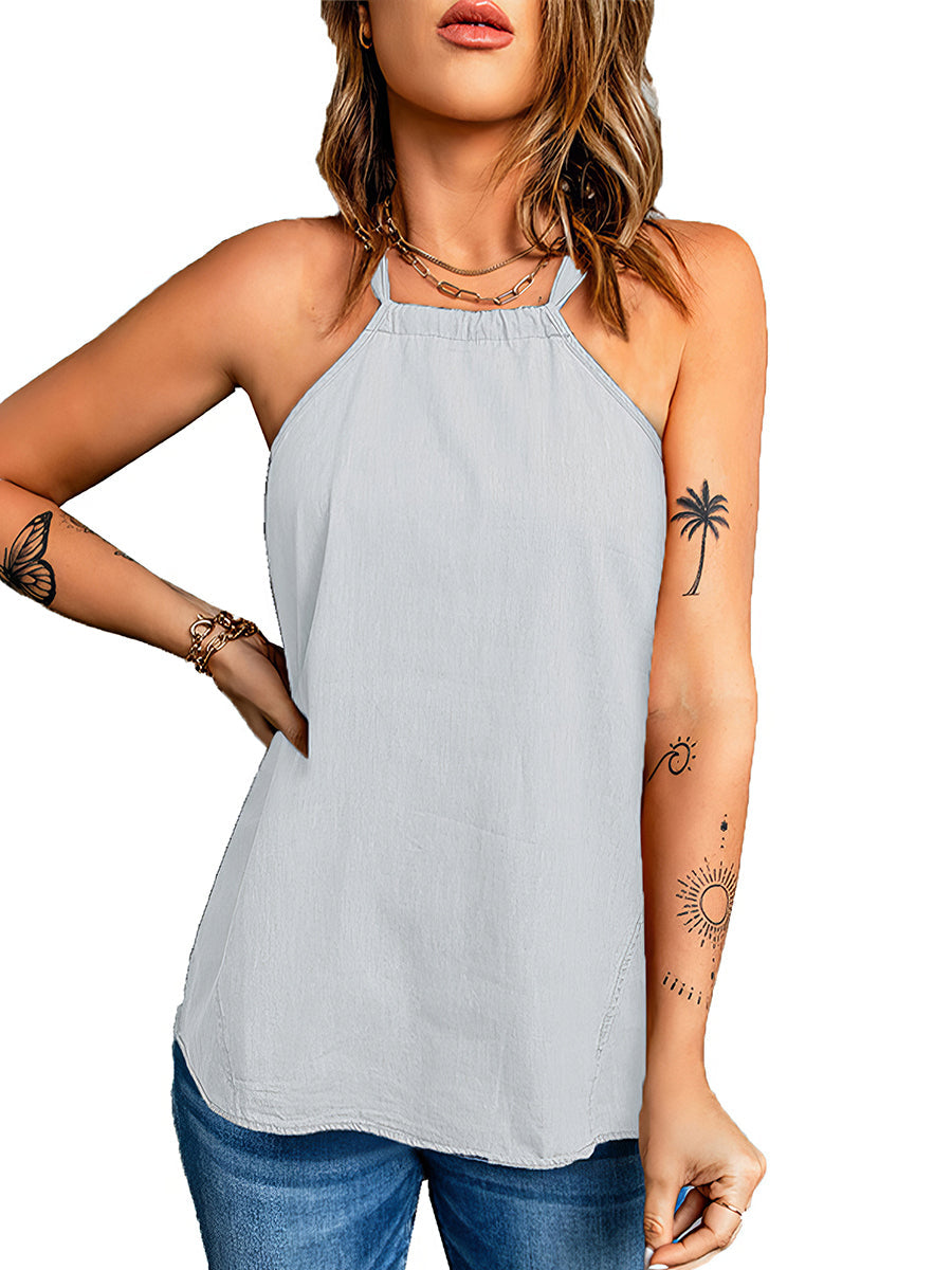 Women's Tank Tops Casual Solid Color Halter Neck Loose Tank Top