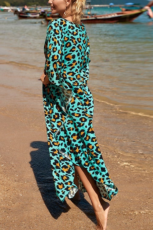 Print V Neck Bat Maxi Dress