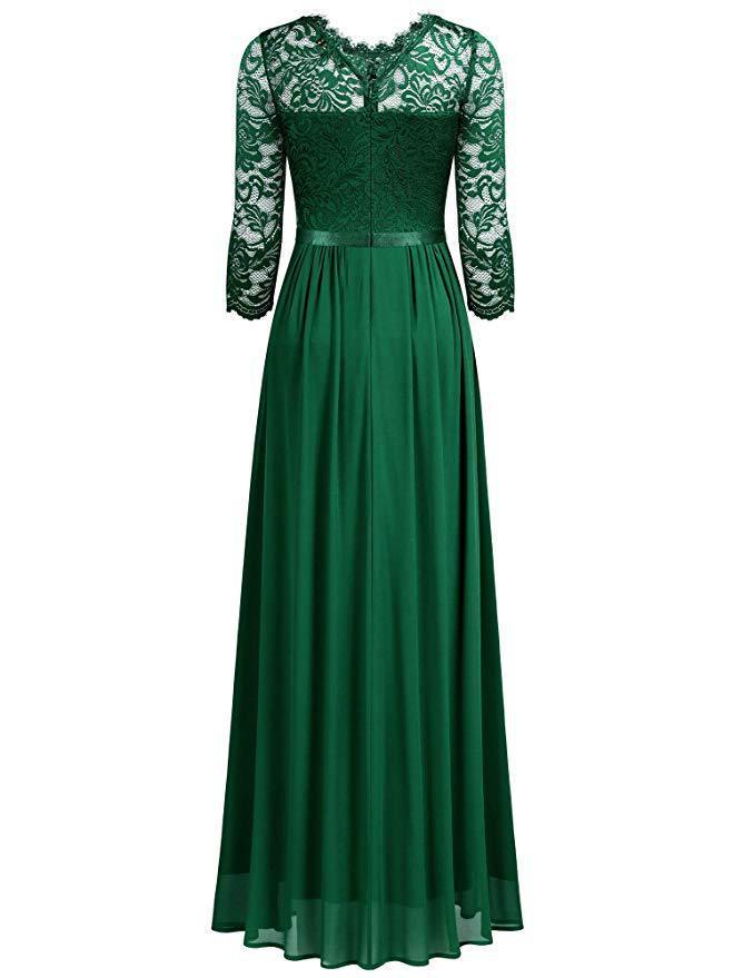 Lace Short Sleeve Round Neck Long Maxi Dress