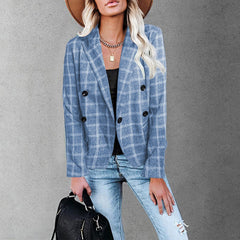Women's Long Sleeve Plaid Open Front Casual Jacket Top
