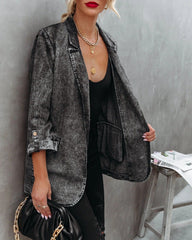 Open Front Pocket Jean Jacket Top