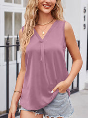 Women's Tank Tops Chiffon Solid Color V Neck Loose Tank Top