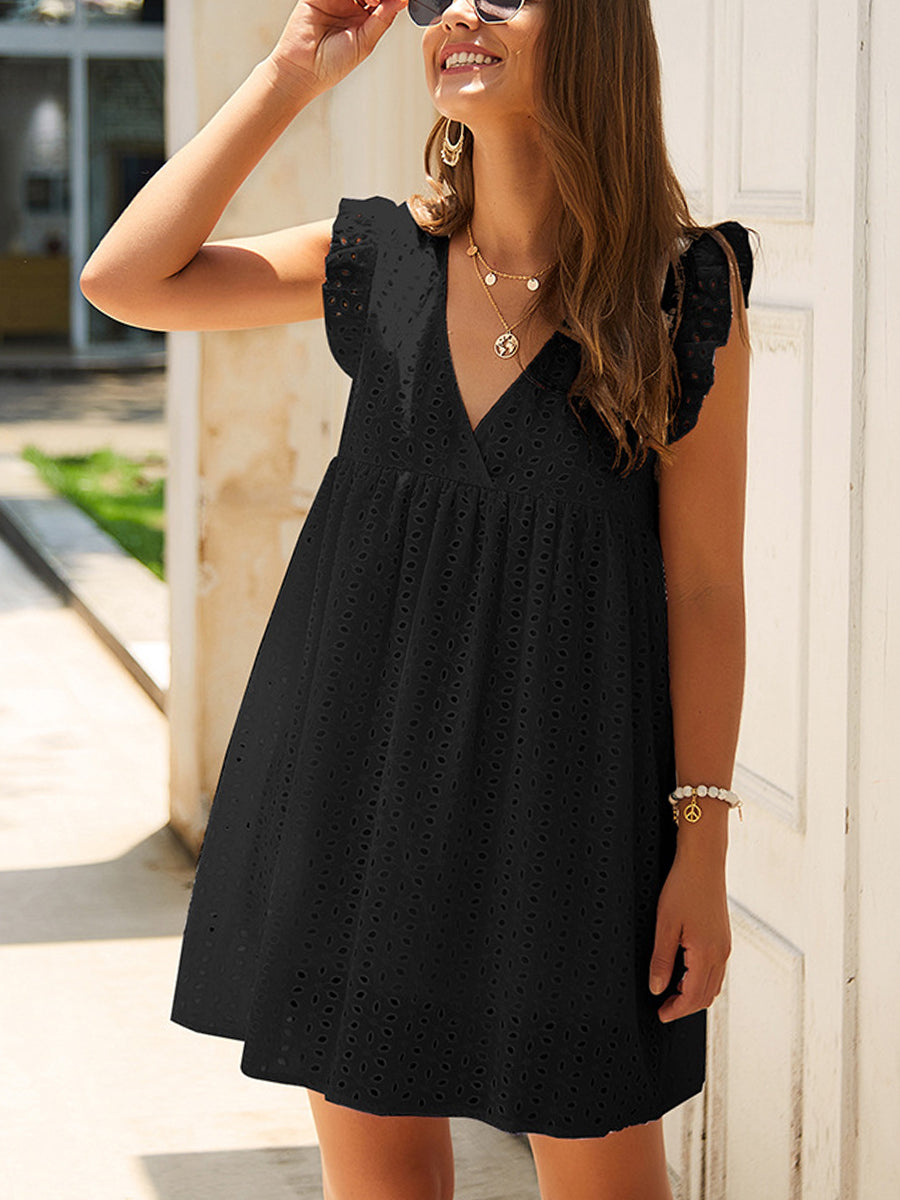 Women's Dresses Temperament Commuter V neck Lace Mini Dress