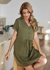 Irregular V Neck Short Sleeve Dress
