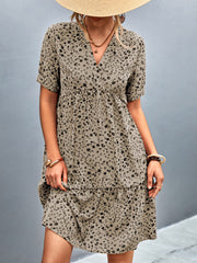 Printed Stylish And Versatile V Neck Short Sleeve Midi Dress
