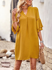 Women's Dresses Solid Color Loose V Neck Mini Dress