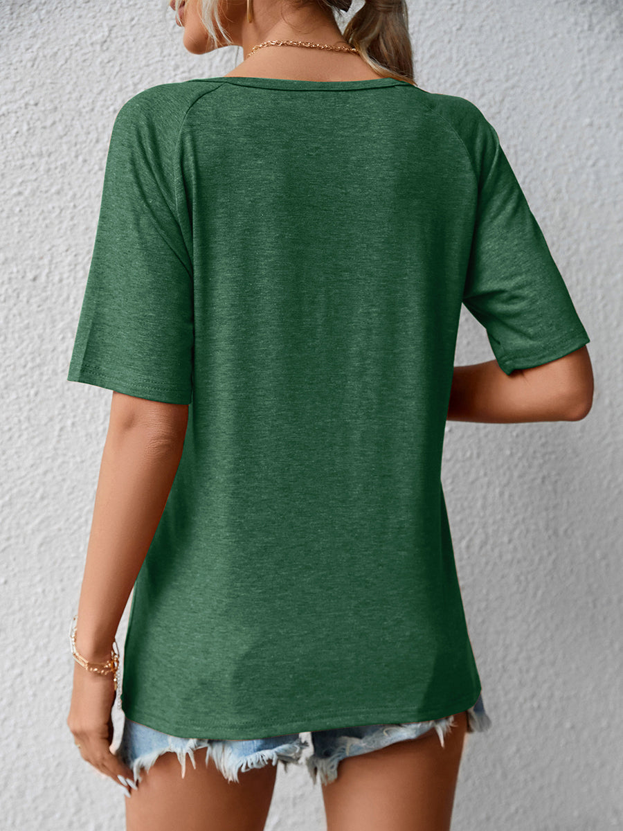 Women's T-Shirts Loose V Neck Lace Short Sleeve T-Shirt
