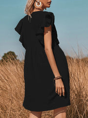 Women's Dresses V Neck Button Up All Match Fashion Mini Dress