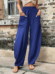 Women's Pants Solid Color Pocket Casual Elasticized Pants