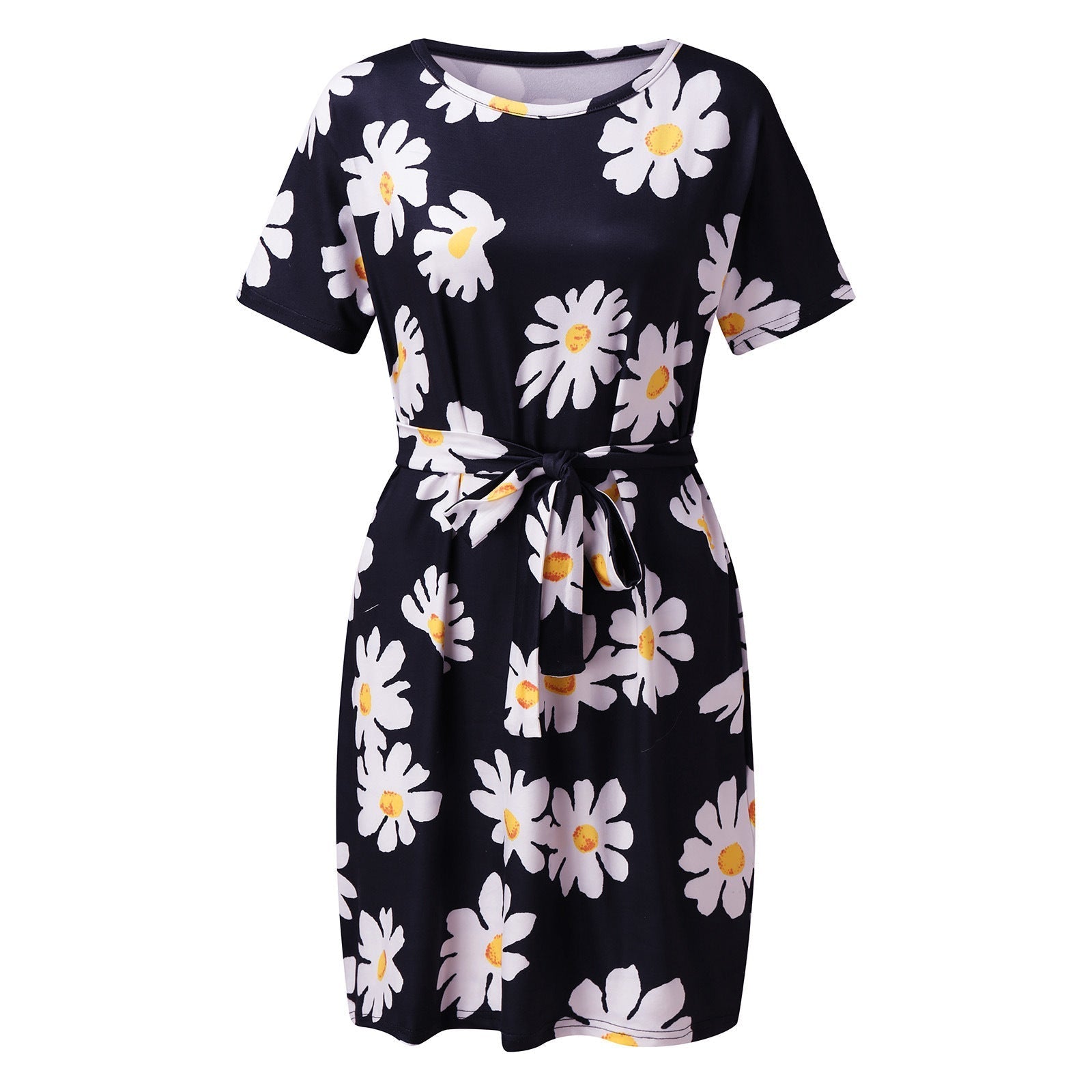 Wrap Front Floral Printed Short Sleeve Midi Dress
