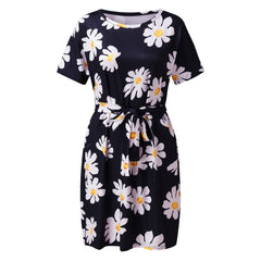 Wrap Front Floral Printed Short Sleeve Midi Dress