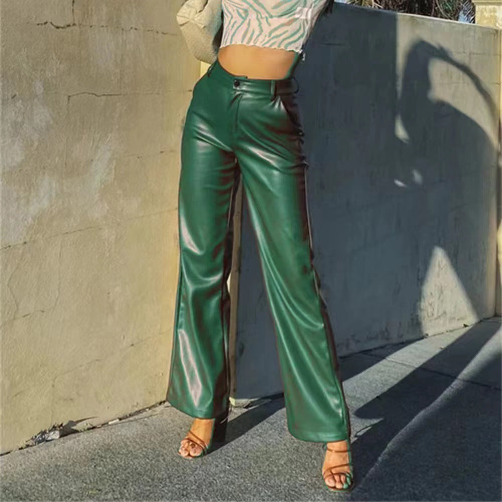 High Waist Solid Color Long Trouser Pants